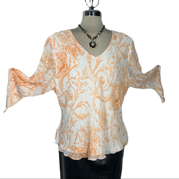 Gorgeous Elegant Orange and White 3/4 bell Sleeves Size XL - Picture 8 of 12